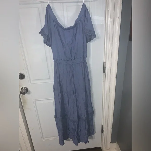 Dresses | Denim Blue Off The Shoulder Maxi Flare Dress | Poshmark Dresses | Denim Blue Off The Shoulder Maxi Flare Dress | Poshmark